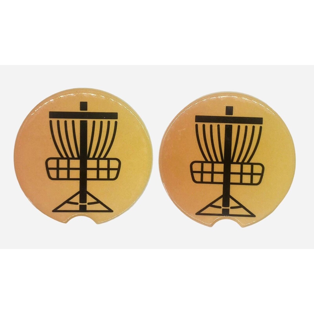 2 Pack DISC GOLF BASKET Car Drink Coasters Orange Yellow Ceramic Car Cup Holders